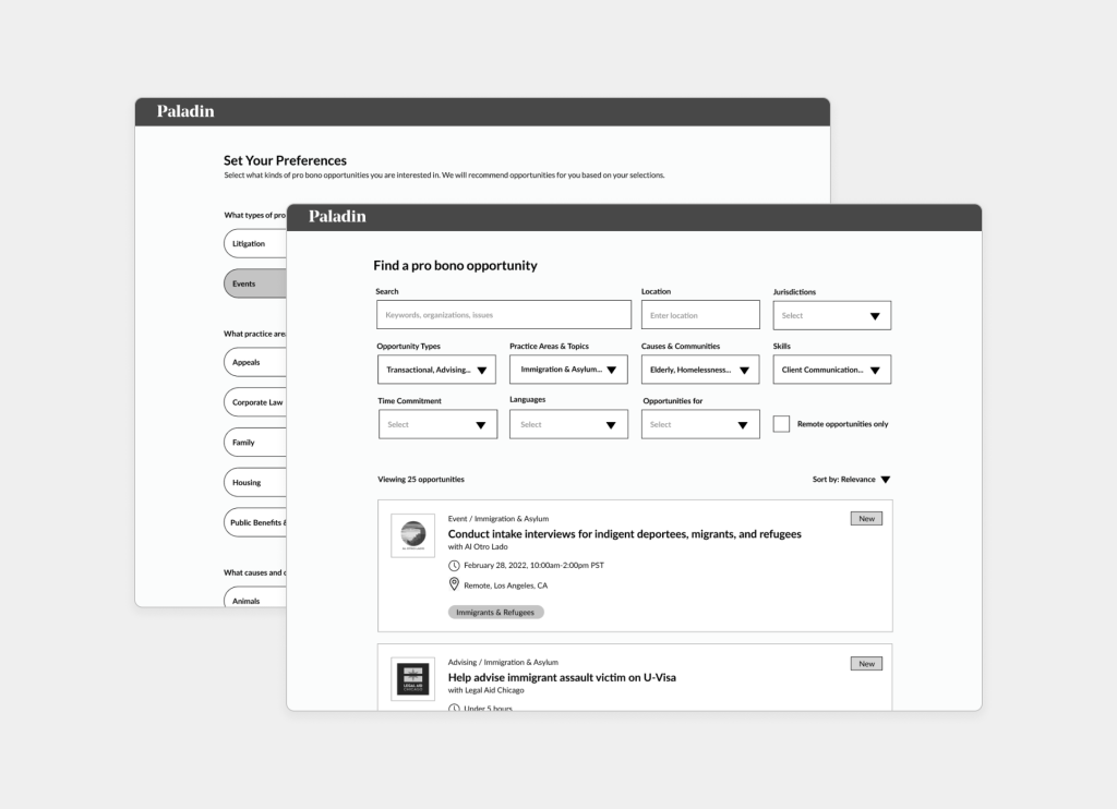 Low fidelity wireframes used for 1-on-1 generative interviews