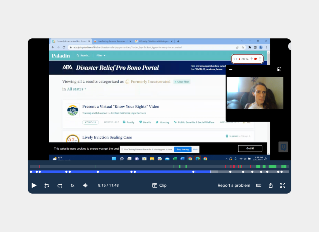 Screenshot of usability test from Usertesting.com
