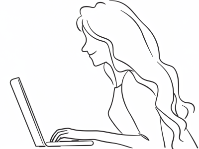 woman-with-computer illustration of a woman typing on a computer